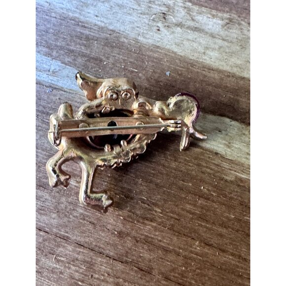 Vintage Gold-Tone Bird Brooch With Purple Rhinestones & Clear Accents - Picture 7 of 8